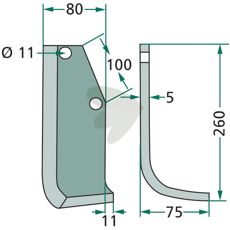 Jordfræserkniv Holder med c-c 100mm og et hul på 11mm.