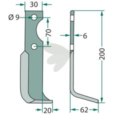 Jordfræserkniv Honda med c-c 70mm og hul 9mm.