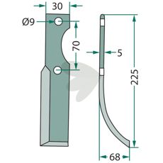 Jordfræserkniv Honda med c-c 70mm og hul 9mm.