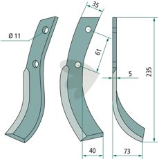 Jordfræserkniv til Honda med c-c 61mm og hul 11mm, perfekt til havearbejde.
