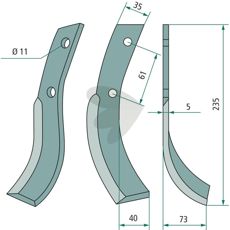 Jordfræserkniv til Honda c-c 61mm med hul 11mm, ideel til jordforbedring.
