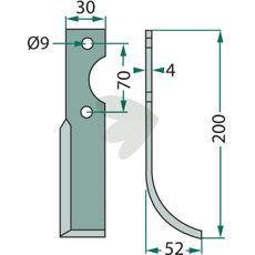 Jordfræserkniv til Honda med c-c 70mm og hul 9mm, perfekt til havepleje.