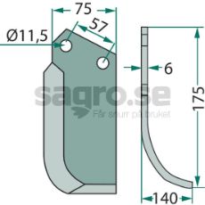 Jordfræserkniv fra Howard/Kongskilde med c-c 57mm og 11,5mm hul til effektiv jordbearbejdning.