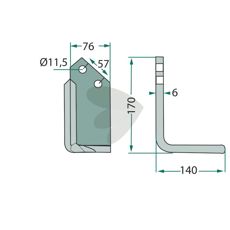 Howard/Kongskilde jordfræserkniv med cc 57mm, 11,5mm hul til præcis jordbehandling.