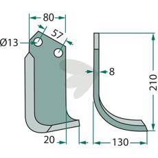 Howard/Kongskilde jordfræserkniv med cc 57mm, 13mm hul til præcis jordbehandling.