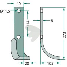 Jordfræserkniv for Howard og Kongskilde, cc 114mm, hul 11,5mm, effektiv for alle jordtyper.