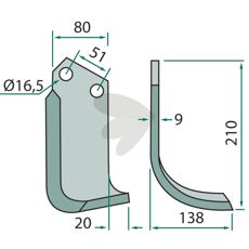 Jordfræserkniv for Howard og Kongskilde, cc 51mm, hul 16,5mm, skabt til præcis jordbearbejdning.