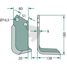 Jordfræserklinge for Howard og Kongskilde, c-c 51mm, hul 16,5mm, effektiv til jordbearbejdning af mindre marker.