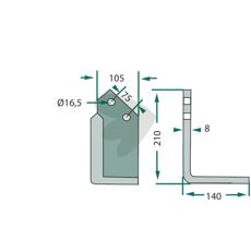 Jordfræserklinge for Kuhn, c-c 75mm, hul 16,5mm, optimal til effektiv og hurtig jordbearbejdning.