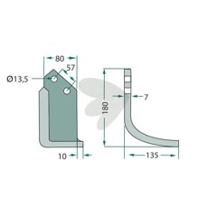 Højkvalitets jordfræserklinge fra Howard/Kongskilde med c-c 57mm og hul 13,5mm.