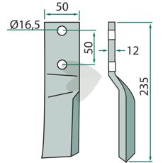 Rotorharvetand fra Howard/Kongskilde med c-c 50mm og hul 16,5mm, perfekt til alle jordtyper.