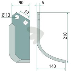 Højkvalitets jordfræserkniv fra Howard/Kongskilde med c-c 57mm og hul 13mm.