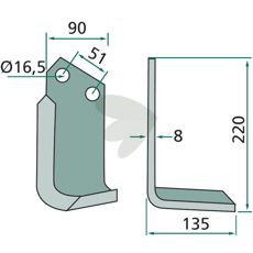 Jordfræserkniv for Howard og Kongskilde, c-c 51mm og hul 16,5mm, perfekt til jordbearbejdning.