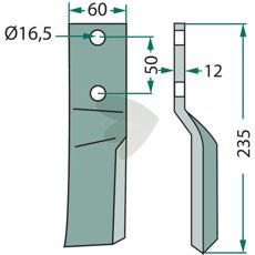 Rotorkniv til Howard/Kongskilde, 235mm højde, ideel til dyb bearbejdning af jorden.