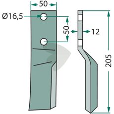 Rotorkniv til Howard/Kongskilde, med en højde på 205mm, til dyb og præcis bearbejdning.