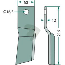 Rotorkniv fra Howard/Kongskilde med højde 216mm, høj kvalitet til effektiv anvendelse.