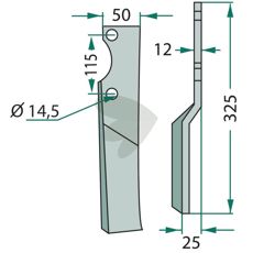 Howard/Kongskilde rotorharvetand med c-c 115mm og hul 14,5mm, ideel til hårde miljøer.