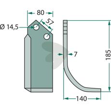 Kuhn jordfræsningskniv, 57mm med 14,5mm hul, specialiseret til højtydende jordarbejde.