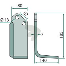 Jordfræsningskniv fra Kuhn med 57mm c-c og 13mm hul, ideel til bølgende landskaber.