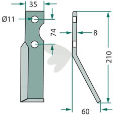 Roterende kniv Simon med højde 210mm, perfekt til storskalig jordbearbejdning.
