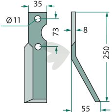 Rotorblad Simon med højde 250mm, optimal til græs- og planteklipning.