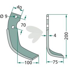 Jordfræserkniv Iseki med c-c 70mm og hul 9mm, designet til robust jordarbejde.