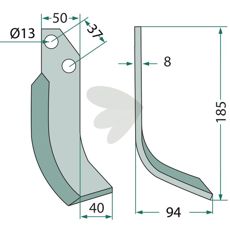 Jordfræserkniv JNC med c-c 37mm og 13mm hul, til effektiv dyrkning.