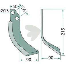 Jordfræserkniv JNC med 37mm c-c og 13mm hul, essentiel for effektiv dyrkning.