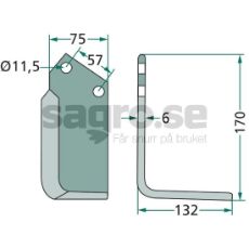 Jordfræserkniv Kuhn med c-c 57mm og hul 11,5mm, perfekt til jordbearbejdning.