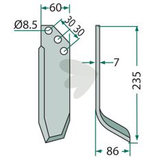 Kuhn jordfræserkniv med c-c 30mm og hul 8,5mm, perfekt til jordfræsning.