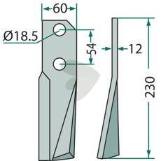 Kuhn rotorharvetand med c-c 54mm og hul 18,5mm, ideel til landbrugsudstyr.