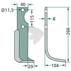 Jordfræserkniv Kuhn med c-c 115mm og hul 11,5mm, perfekt til jordbearbejdning.