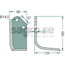 Kuhn jordfræserkniv, c-c 57mm og hul 14,5mm, ideel til jordbearbejdning.
