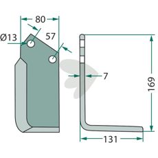Jordfræserkniv til Kuhn udstyr med c-c 57mm og 13mm hul.