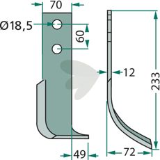 Kuhn jordfræserkniv med 60mm c-c og 18,5mm hul til effektiv jordforberedelse.