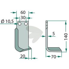 Jordfræserkniv for Landsberg, Pöttinger, med 30mm c-c og 10,5mm hul, for enestående ydeevne.