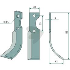 Jordfræserkniv 5x8, 5x40 til effektiv jordbearbejdning i haven.