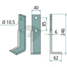 Fræsekniv 6x10, 5x40x246, ideel til robust jordbearbejdning.