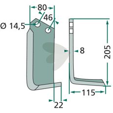 Jordfræserkniv Maletti, c-c 46mm, nem at anvende til jordbehandling.