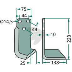 Jordfræserkniv Maletti, c-c 44mm, effektiv bearbejdning af jorden.