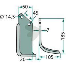 Jordfræserkniv Maletti,Kverneland c-c 45mm hul 14,5mm