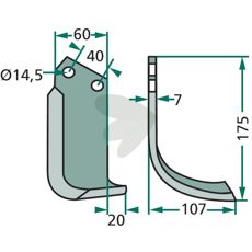 Jordfræserkniv Maletti til Kverneland med c-c 40mm og hul 14,5mm.