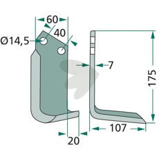 Maletti jordfræserkniv til Kverneland, c-c 40mm og hul 14,5mm.