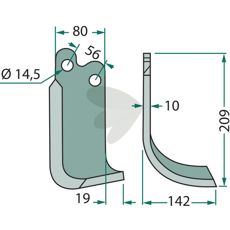 Bøjet jordfræsekniv til forbedret jordbearbejdning.