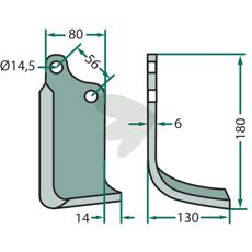 Jordfræsekniv Zappator, Maschio med c-c 56mm og hul 14,5mm, perfekt til at bearbejde jorden.