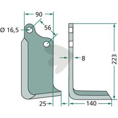 Jordfræserkniv Maschio med c-c 56mm og hul 16,5mm, ideal for effektiv jordbearbejdning.