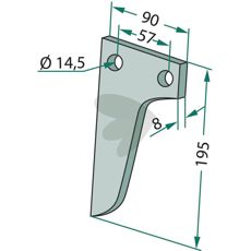 Rotorharvtand fra Maschio med c-c 57mm og hul 14,5mm, perfekt til jordbearbejdning.