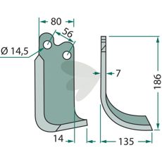 Holdbar jordfræsekniv til Maschio, standard c-c 56mm hul 14,5mm.