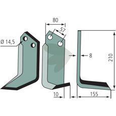 Fræserkniv Muratori, c-c 57mm, perfekt til at bearbejde jorden, hul 14,5mm.