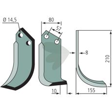 Fræserkniv Muratori, c-c 57mm, giver høj kvalitet i jordbearbejdning, hul 14,5mm.